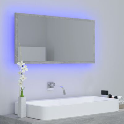 vidaXL LED Bathroom Mirror Concrete Gray 35.4"x3.3"x14.6" Acrylic