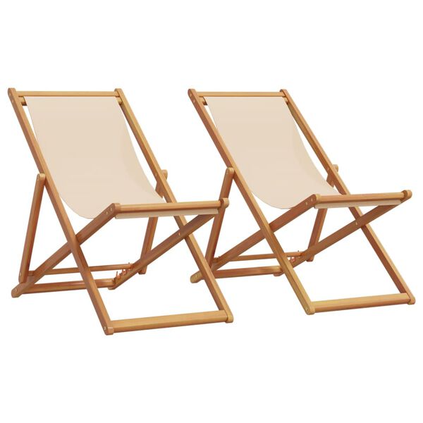 vidaXL Beach Chair Set of 2 Beige Solid eucalyptus wood with oil finish