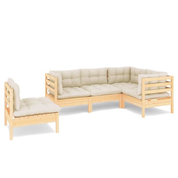 vidaXL Garden Lounge Set Cream and natural pine