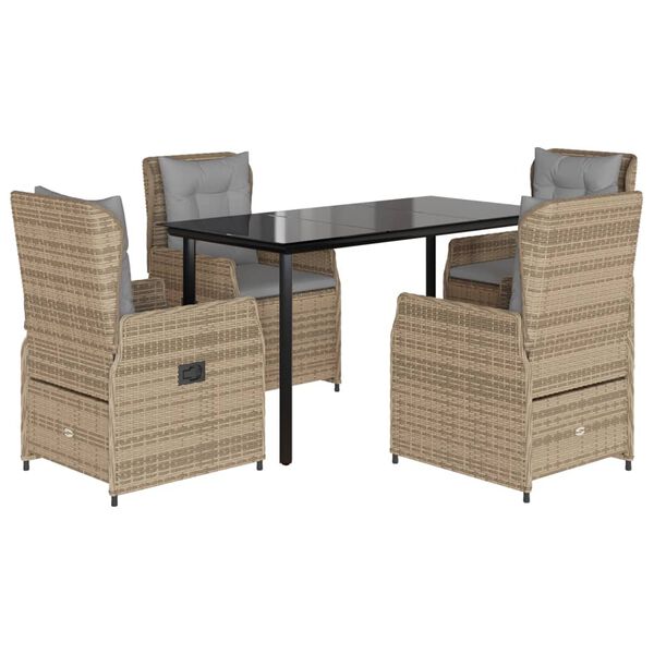 vidaXL 5 Piece Patio Dining Set with Cushions Beige Poly Rattan