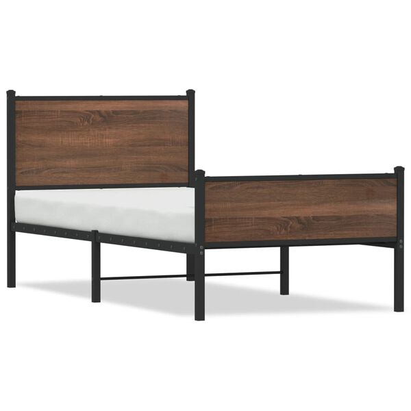 vidaXL Bed Frame Brown oak Steel, engineered wood Twin Bed Frame