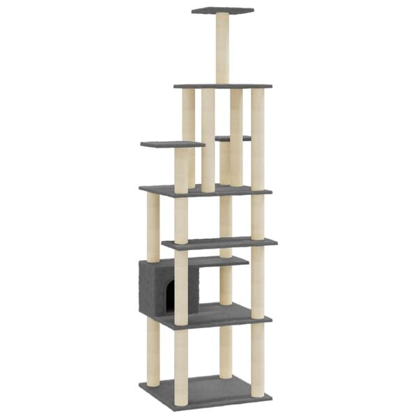 vidaXL Cat Tree Dark grey Engineered wood, plush, sisal Large