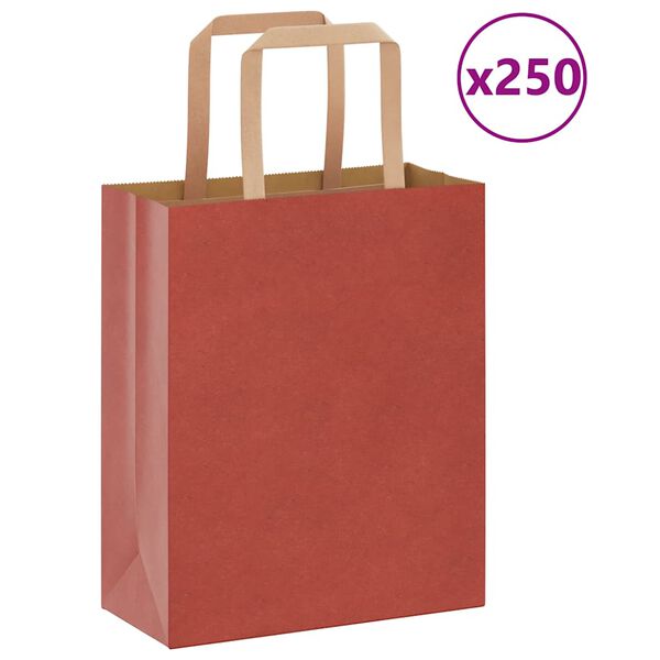 vidaXL Paper Bags 250 pcs with Handles Red 18x8x22 cm