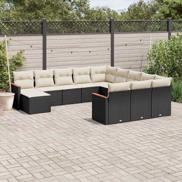 vidaXL Garden Sofa Set Black PE Rattan, Powder-Coated Steel Large