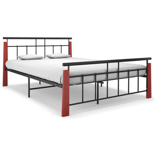 vidaXL Bed Frame Black, Dark Oak Powder-coated metal, solid oak wood