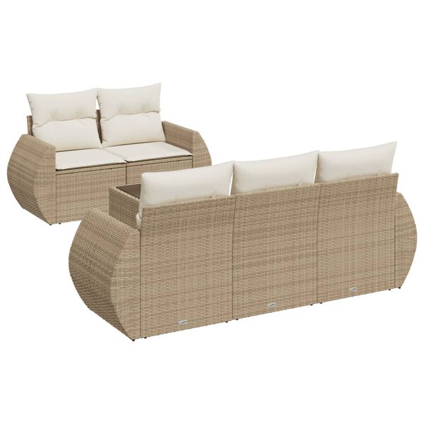 vidaXL Garden Sofa Set Beige PE Rattan, Powder-Coated Steel, Tempered Glass