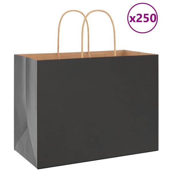 vidaXL Paper Bags 250 pcs with Handles Black 32x17x25 cm