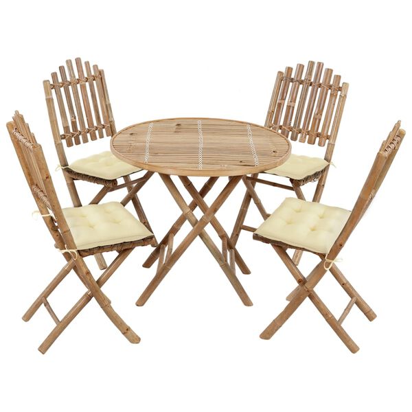 vidaXL Outdoor Dining Set Cream, Natural Bamboo Bamboo, Polyester