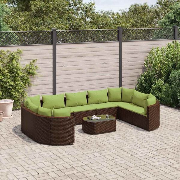 vidaXL Patio Sofa Set Set of 10 Brown, Green