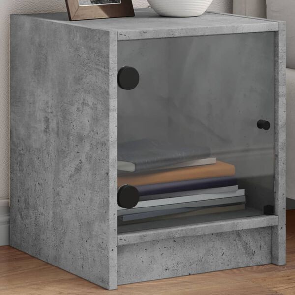 vidaXL Bedside Cabinet Concrete Grey Engineered Wood, Glass