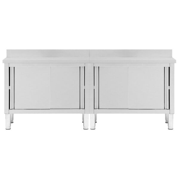 vidaXL Work Tables with Sliding Doors 2pcs 94.5"x19.7"x(37.4"-38.2") Stainless Steel