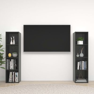 vidaXL TV Stands 2 pcs High Gloss Gray 56.1"x13.8"x14.4" Engineered Wood
