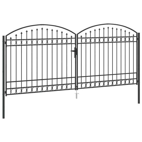 vidaXL Fence Gate Double Door with Arched Top Steel 157.5x68.9" Black