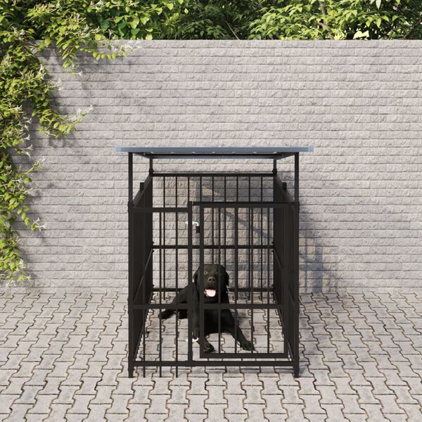 vidaXL Dog Kennel Black Powder-coated steel Medium Tough Dog Kennel