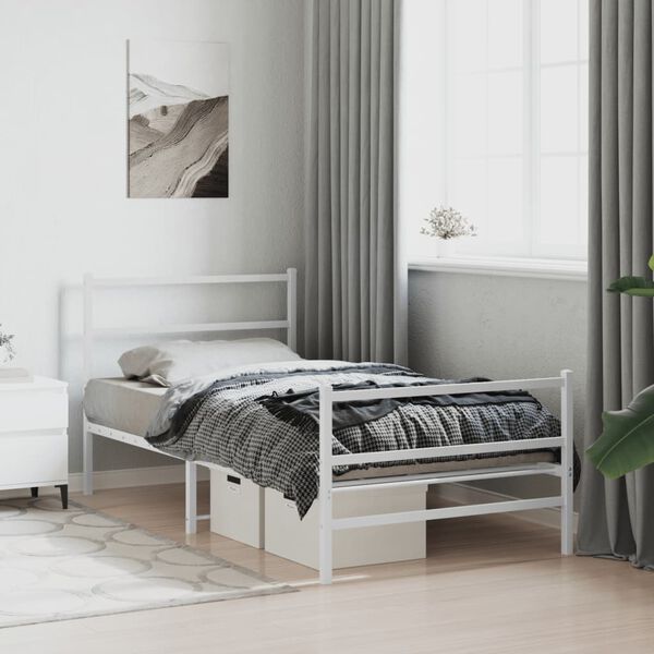 vidaXL Bed Frame White Steel Twin Bed Frame Rectangular Modern