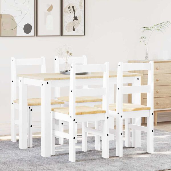 vidaXL Dining Set White Solid pine wood Medium Durable Dining Set