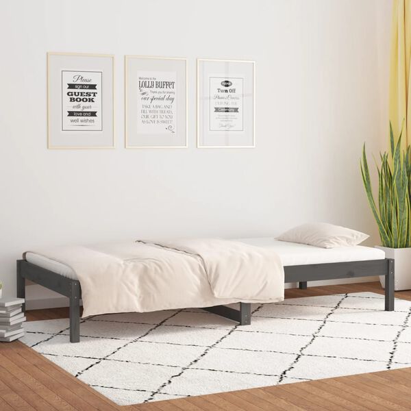 vidaXL Day Bed Gray Solid pine wood Twin Day Bed Rectangular Modern