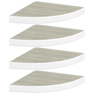 vidaXL Wall Corner Shelf Set of 4 Oak and White Honeycomb MDF, Metal