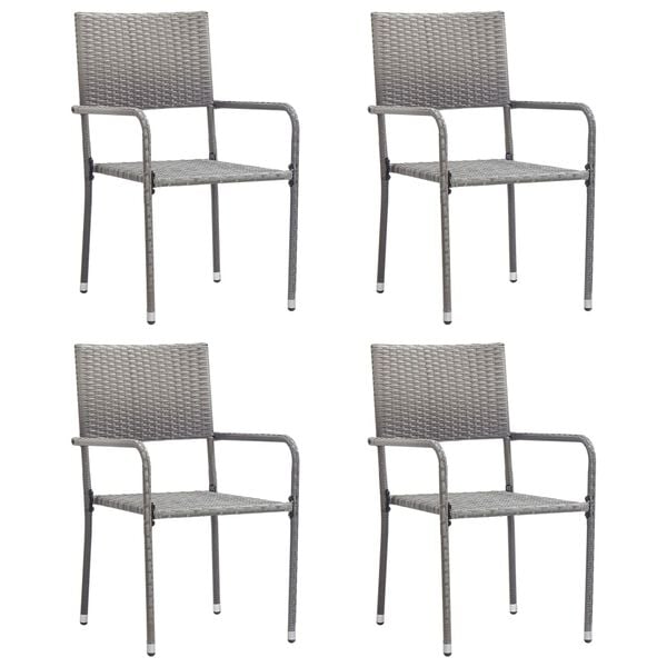 vidaXL Garden Dining Chair Set of 4 Grey PE rattan, steel Standard