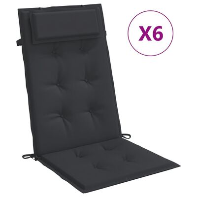 vidaXL Highback Chair Cushions 6 pcs Black Oxford Fabric
