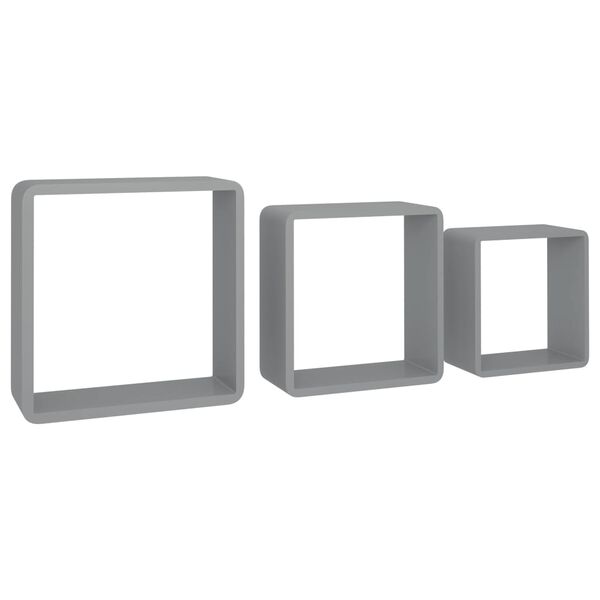 vidaXL Wall Cube Shelf Set of 3 Grey MDF Small Appealing Design