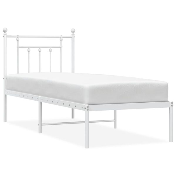 vidaXL Bed Frame White Powder-Coated Steel Small Single Bed Frame