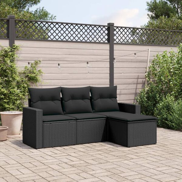 vidaXL Garden Sofa Set Black PE rattan, Powder-Coated Steel, Polyester