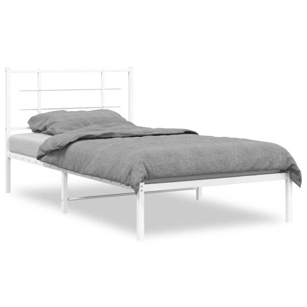vidaXL Bed Frame White Powder-coated steel Twin Bed Frame Rectangular