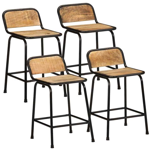 vidaXL Bar Stool Set of 4 Brown and black Solid rough mango wood, iron