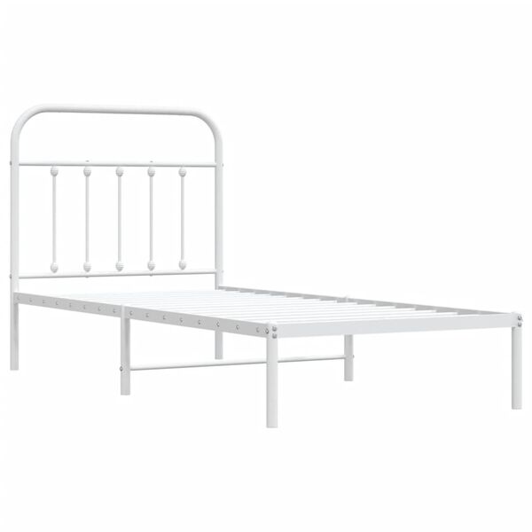 vidaXL Bed Frame White Powder-coated steel Twin Durable Bed Frame