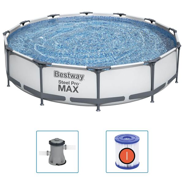 Bestway Swimming Pool Set Grey Steel 144.1 in diameter