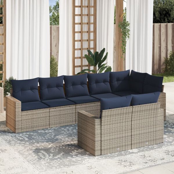 vidaXL 8 Piece Patio Sofa Set with Cushions Gray Poly Rattan