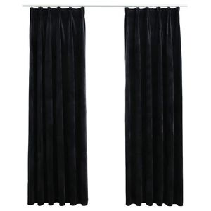 vidaXL Blackout Curtains 2 pcs with Hooks Velvet Black 55.1x88.6"