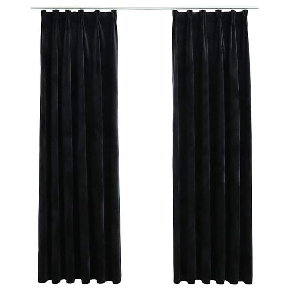 vidaXL Blackout Curtains 2 pcs with Hooks Velvet Black 55.1x88.6"