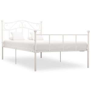vidaXL Bed Frame White Metal Twin Durable Bed Frame Rectangular