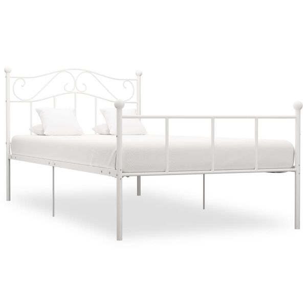 vidaXL Bed Frame White Metal Twin Durable Bed Frame Rectangular