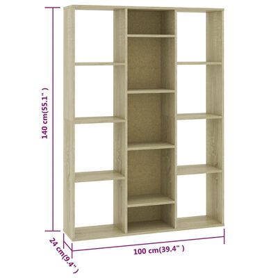 vidaXL Room Divider/Book Cabinet Sonoma Oak 39.4"x9.4"x55.1" Engineered Wood