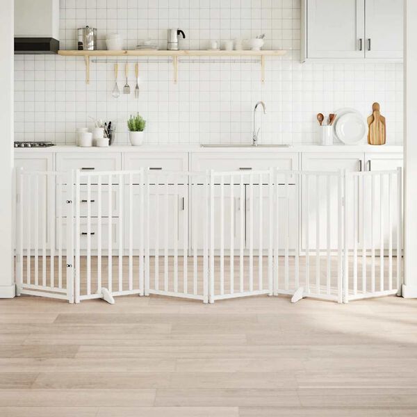 vidaXL Dog Gate Set of 6 White Solid fir wood Foldable, 6 panels