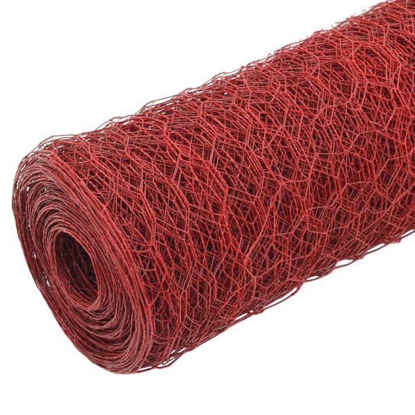 vidaXL Chicken Wire Fence Steel with PVC Coating 82.0x2.5' Red