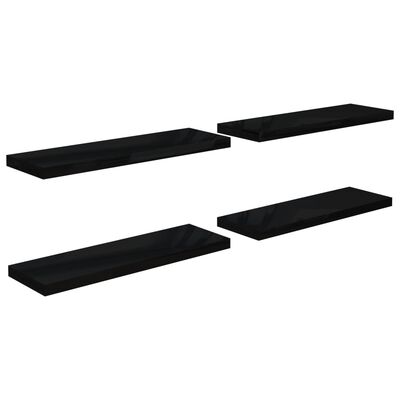 vidaXL Floating Wall Shelves 4 pcs High Gloss Black 31.5"x9.3"x1.5" MDF
