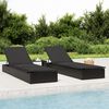 vidaXL Sunbeds 2 pcs with Table Black Poly Rattan
