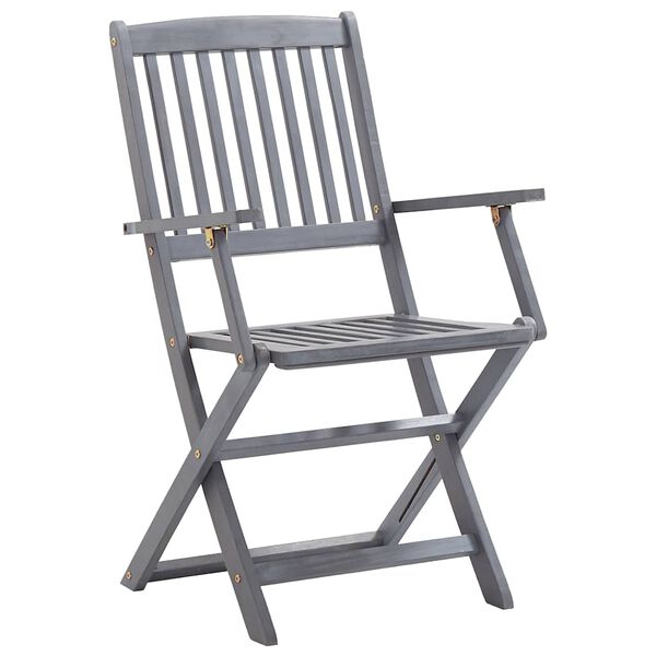 vidaXL Outdoor Chair Set of 4 Grey Solid Acacia wood Standard Foldable