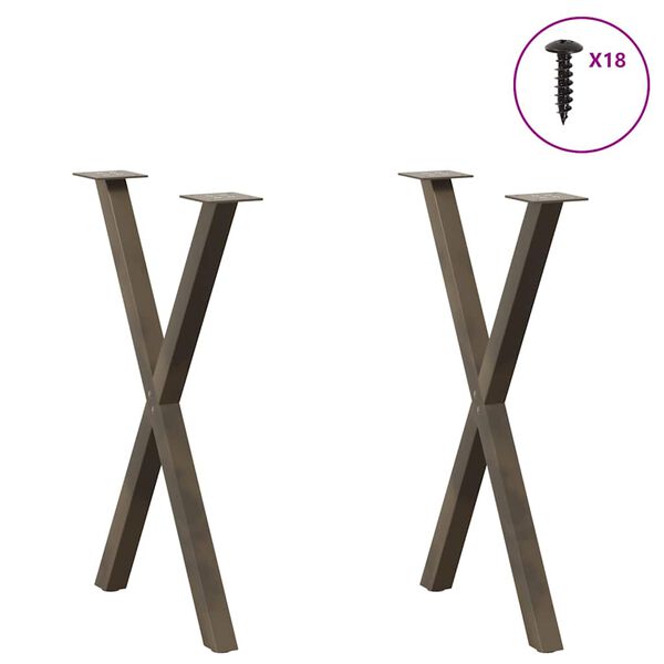 vidaXL Dining Table Legs X-Shaped 2 pcs Natural Steel 19.7x(28.3-28.7)" Steel