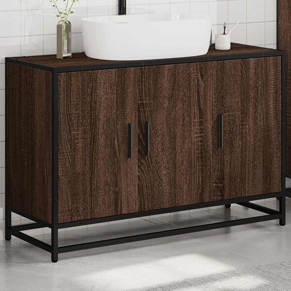 vidaXL Bathroom Sink Cabinet Brown oak Engineered wood, metal
