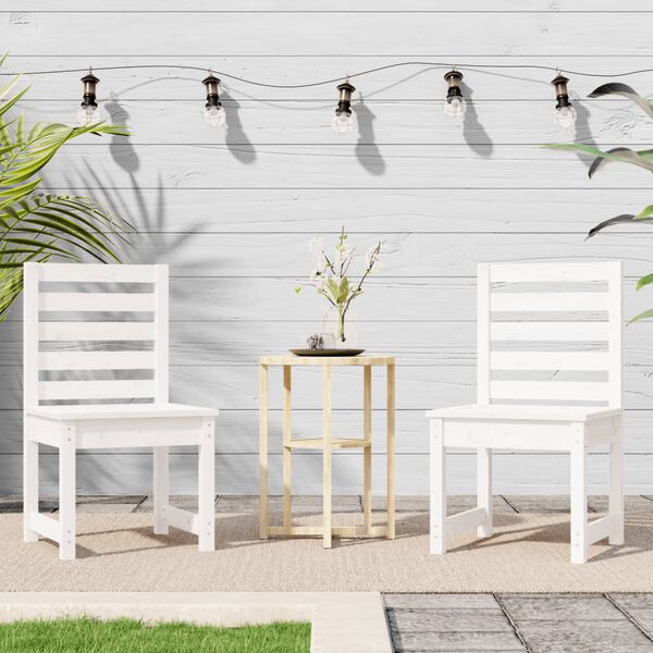 vidaXL Garden Chair Set of 2 White Solid Pine Wood Standard Durable
