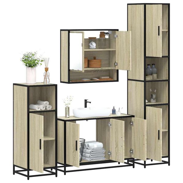 vidaXL Bathroom Furniture Set Sonoma Oak Engineered Wood, Metal Large