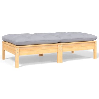 vidaXL 2-Seater Patio Sofa with Gray Cushions Solid Pinewood