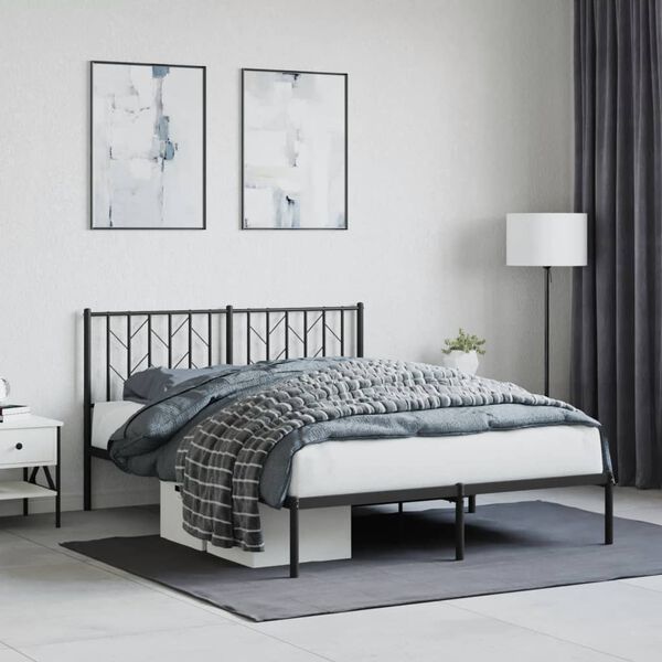 vidaXL Bed Frame Black Powder-Coated Steel Double Bed Frame