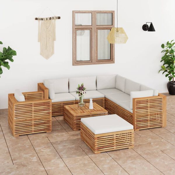 vidaXL 8 Piece Patio Lounge Set with Cream Cushion Solid Teak Wood