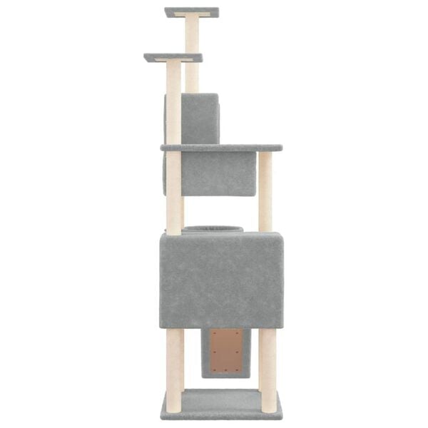 vidaXL Cat Tree Light Grey Engineered Wood, Plush, Sisal Tall Durable